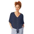 Plus Size Women's V-Neck Tie-Front Blouse by ellos in Navy (Size 22)