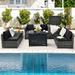 Latitude Run® Wicker/Rattan 6 - Person Seating Group w/ Cushions & 60,000 BTU Fire Pit Synthetic Wicker/All - Weather Wicker/Wicker/Rattan | Outdoor Furniture | Wayfair