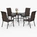 PHI VILLA 5-Piece Round Table & Rattan Dining Chairs Outdoor Patio Dining Set