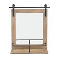 Danya B. Rustic Industrial Wood-Framed Wall Mount Barn Door Vanity Mirror with Shelf and Iron Hardware - Decorative Rectangle Rustic Bathroom Mirror