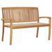 vidaXL Stacking Patio Bench with Cushion 50.6" Solid Teak Wood - 50.6" x 22.6" x 35.4"