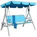 3-Person Metal Outdoor Patio Swing Chair with Beige / Blue Canopy and Cushion