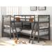 Solid Pine Wood Twin over Twin L-Shaped Bunk Bed with Ladder&Full-Length Guardrail, Can Be Converted into 2 L-Shaped Beds