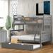 Modern Style Pine Wood+MDF Twin over Full Bunk Bed with Ladder, Twin Size Trundle, Safety Guardrail for Bedroom, Guest Room