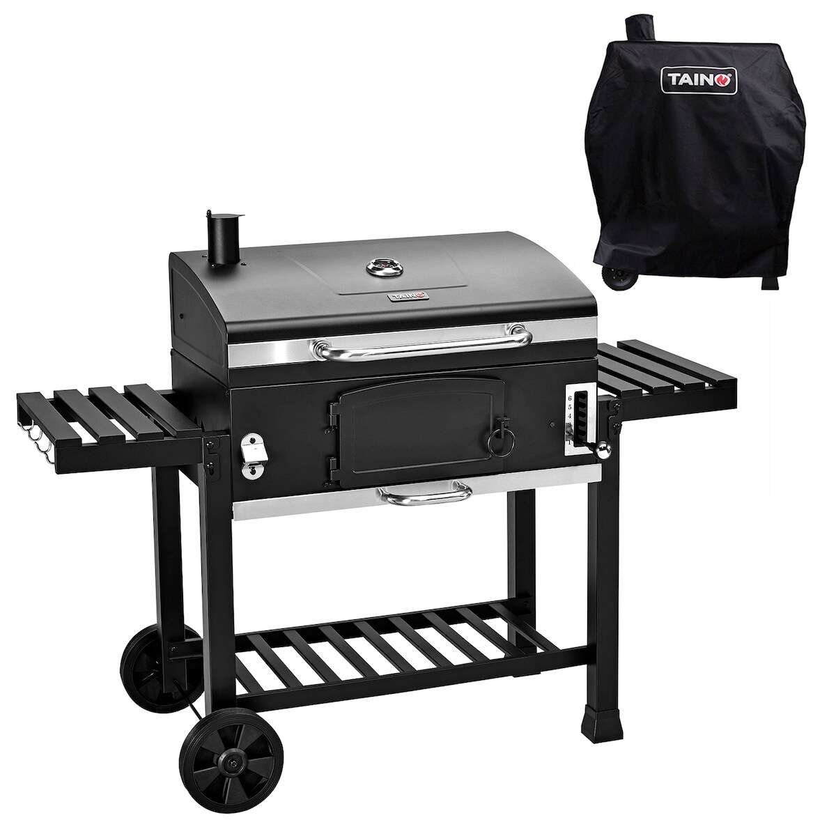 TAINO HERO XXL Set Smoker BBQ Grillwagen Holzkohlegrill Grill Räucherofen Haube Image