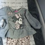 Disney Matching Sets | Disney Minnie Mouse Infant Baby Girls Fleece Peplum Sweatshirt Leggings Set | Color: Gray/Pink | Size: 12mb