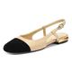 Verocara Slingback Sandals for Women Round Toe Real Leather Flat Low Heel Adjustable Buckle Lady Court Dress Shoes Beige UK6.5