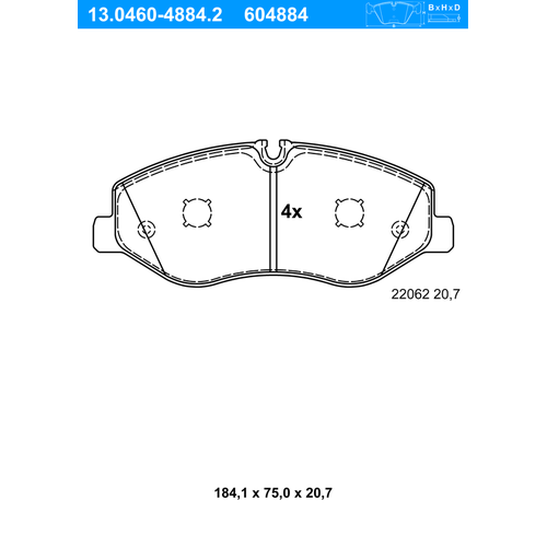 ATE Bremsbelagsatz, Scheibenbremse vorne rechts links für MERCEDES-BENZ 4474200020 A4474200220 4474200220 13.0460-4884.2