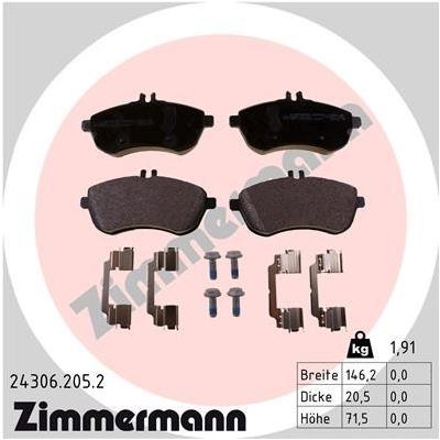 ZIMMERMANN Bremsbelagsatz, Scheibenbremse vorne rechts links mit Feder für MERCEDES-BENZ (BBDC) A0054201520 0004208504 A