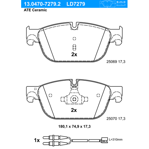 ATE Bremsbelagsatz, Scheibenbremse Ceramic vorne rechts links für PEUGEOT CITROËN 1617272580 1610104080 425473 13.0470-7279.2