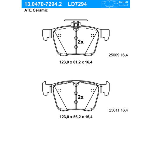 ATE Bremsbelagsatz, Scheibenbremse Ceramic links rechts für SKODA SEAT VAG 3Q0698451F 3Q0698451E 3Q0698451D 13.0470-7294.2