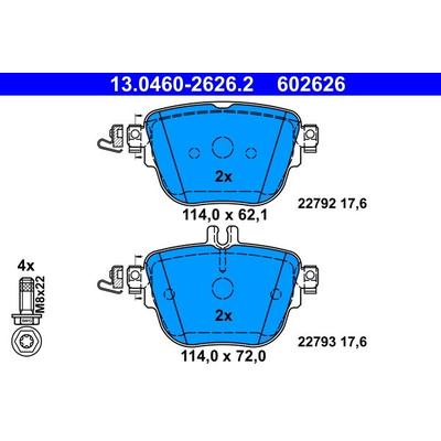 ATE Bremsbelagsatz, Scheibenbremse hinten rechts links für MERCEDES-BENZ A0004206200 0004206200 13.0460-2626.2