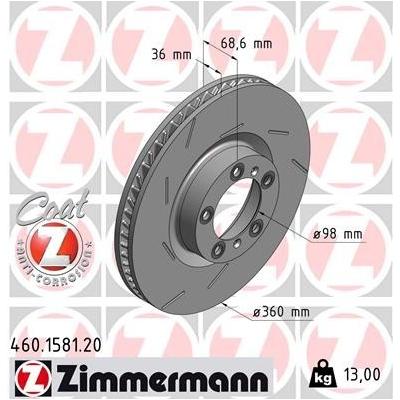 ZIMMERMANN Bremsscheibe COAT Z vorne rechts innenbelüftet 360mm für PORSCHE 97035140400 97035140401 298615302B 460.1581.