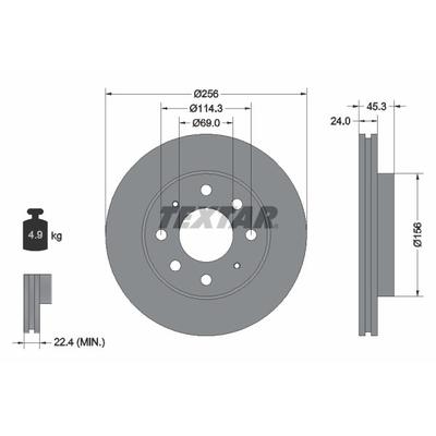 TEXTAR Bremsscheibe PRO vorne rechts links innenbelüftet 256mm für MITSUBISHI HYUNDAI KIA PROTON VOLVO MB950569 MR955636