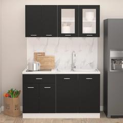 vidaXL 4 Piece Kitchen Cabinet Set Black Engineered Wood