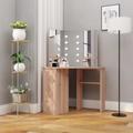 vidaXL Corner Dressing Table with LED Oak 111x54x141.5 cm