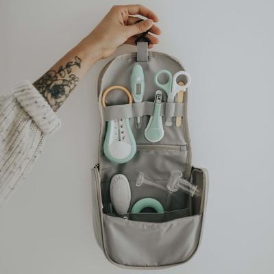 Beaba 9 Piece Hanging Baby Toiletry Pouch Grey