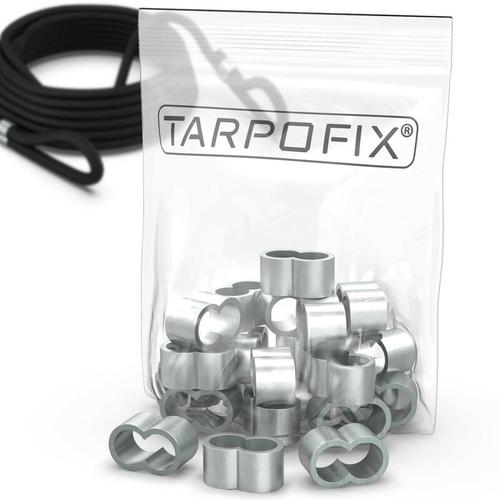 Tarpofix ® - Würgeklemmen Quetschhülsen für Gummiseil & Expanderseil 8mm (25 Stk.) | Alu