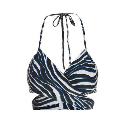 Boston Proper - Swim Sense Ocean Zebra Printed Underwire Wrap Bikini Top - Deep Ocean/black - Large