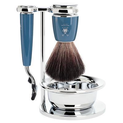 Mühle RYTMO 4-teiliges Rasierset, Black Fibre, mit Gillette® Mach3® Griffmaterial Edelharz petrol Herren