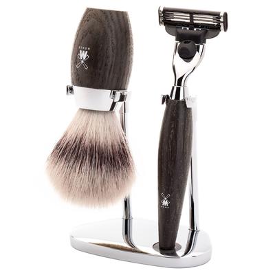 Mühle KOSMO 3-teiliges Rasierset, Silvertip Fibre®, mit Gillette® Mach3® Griffmaterial Mooreiche Herren