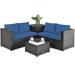 4 Pcs Outdoor Patio Rattan Furniture Set with Cushioned Loveseat and Storage Box