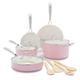 GreenLife Artizan Healthy Ceramic Non-Stick 12-Piece Cookware Pots and Pan Set, Stainless Steel Handle, PFAS-Free, Induction, Oven Safe, Pink