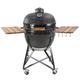 Kamado SUMO Grill 63cm Holzkohlegrill im Freien - Keramikgrill mit Wagen Thermometer Holzgriffe und Seitenablagen, Ceramic Grill perfekt für BBQ Burger Pizza, Schwarz