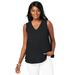 Plus Size Women's Stretch Cotton V-Neck Trapeze Tank by Jessica London in Black (Size L)