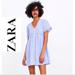 Zara Dresses | Hpzara Babydoll Dress | Color: Blue/Cream | Size: M