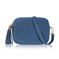 Montte Di Jinne - 100% Made in Italy - Soft Suede Leather Women's Cross Body Bag Shoulder Bag Camera Bag with Tassel key Ring (DENIM BLUE)