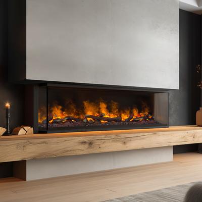 muenkel design wall fire electronic PRO FLR 1160 [Opti-myst Elektrokamineinsatz Wandeinbau]: Glas halbhoch, umlaufend - mit Dekoholz - Mit Heizung - Tank