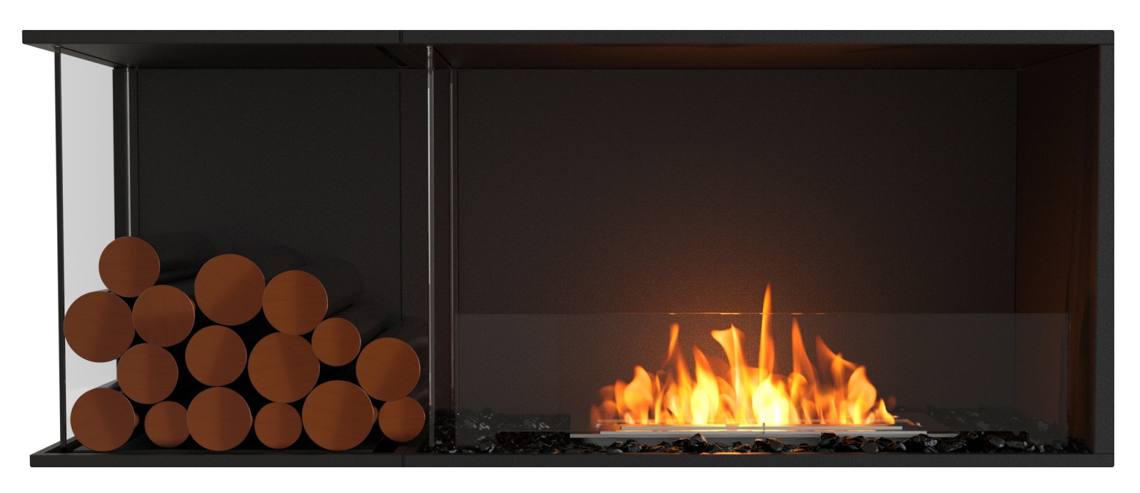 EcoSmart Flex - Front + links offen [Ethanol Einbau Gehäuse]: Flex50 - Holzbox linksseitig