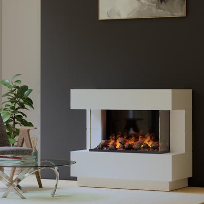 muenkel design London 1100 Opti-glo [Elektrokamin Opti-myst]: weiß (warm) - Mit Heizung - Wasserleitung - Kieswanne mit weißen Steinen