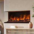 muenkel design wall fire electronic PRO FR 1100 [Opti-myst Elektrokamineinsatz Wandeinbau]: Glas halbhoch, umlaufend - mit Dekoholz - Mit Heizung - Wasserleitung