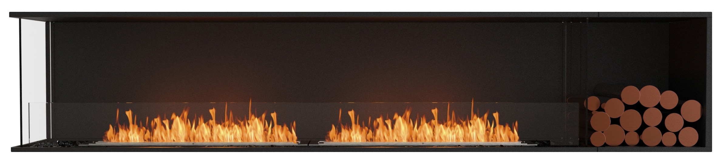 EcoSmart Flex - Front + links offen [Ethanol Einbau Gehäuse]: Flex104 - Holzbox rechtsseitig