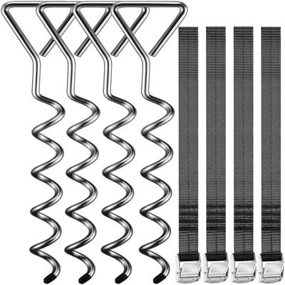 Monzana - 4 Bodenanker Trampolin 42,5cm 5 Windungen 900kg Verstellbare Gurte Rostfrei Sicherung Set Image