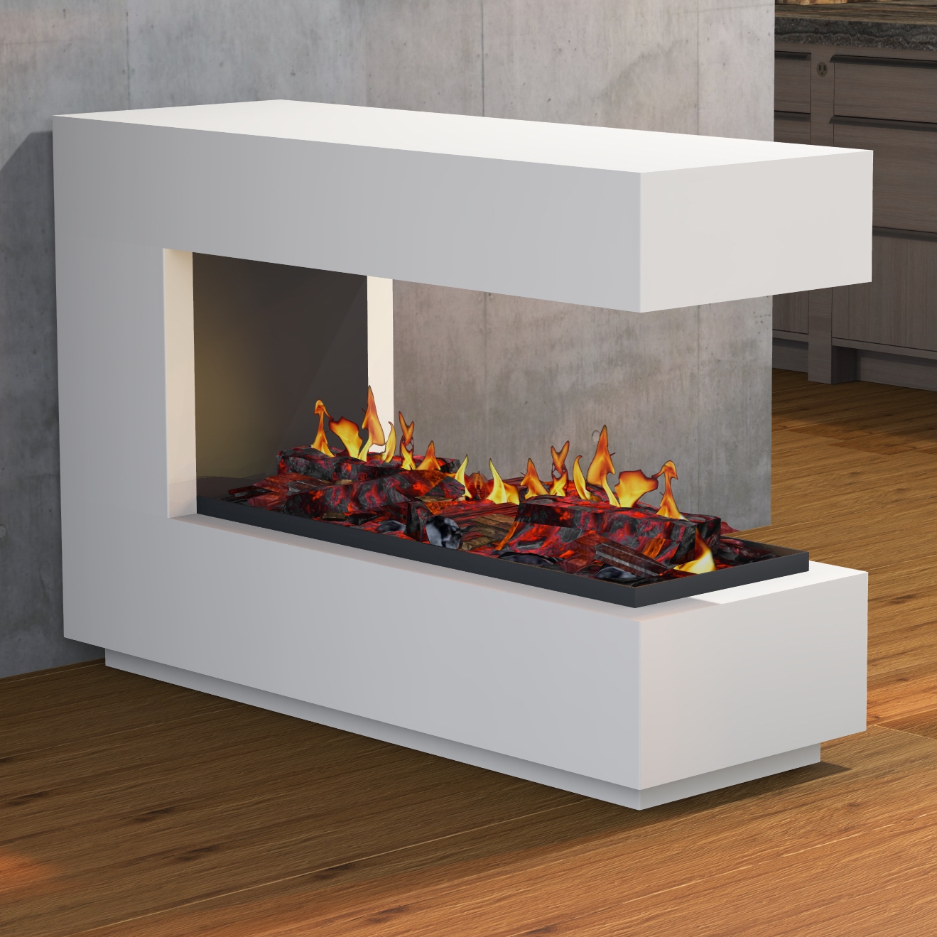 muenkel design loft.line 1400 -- C-02 Raumteiler [Design Opti-myst Elektrokamin mit Tankbefüllung]: Nero (Schiefer schwarz) - Ohne Heizung - Kieswanne mit weißen Steinen - mit Scheibe