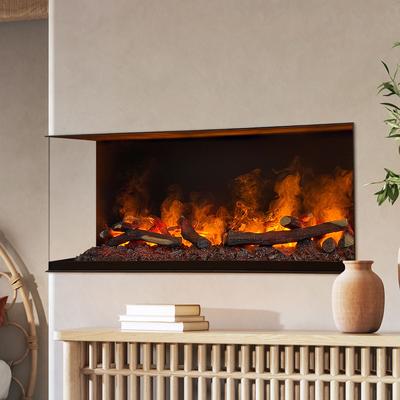 muenkel design wall fire electronic PRO FL 1100 [Opti-myst Elektrokamineinsatz Wandeinbau]: Glasscheibe links - mit Deko