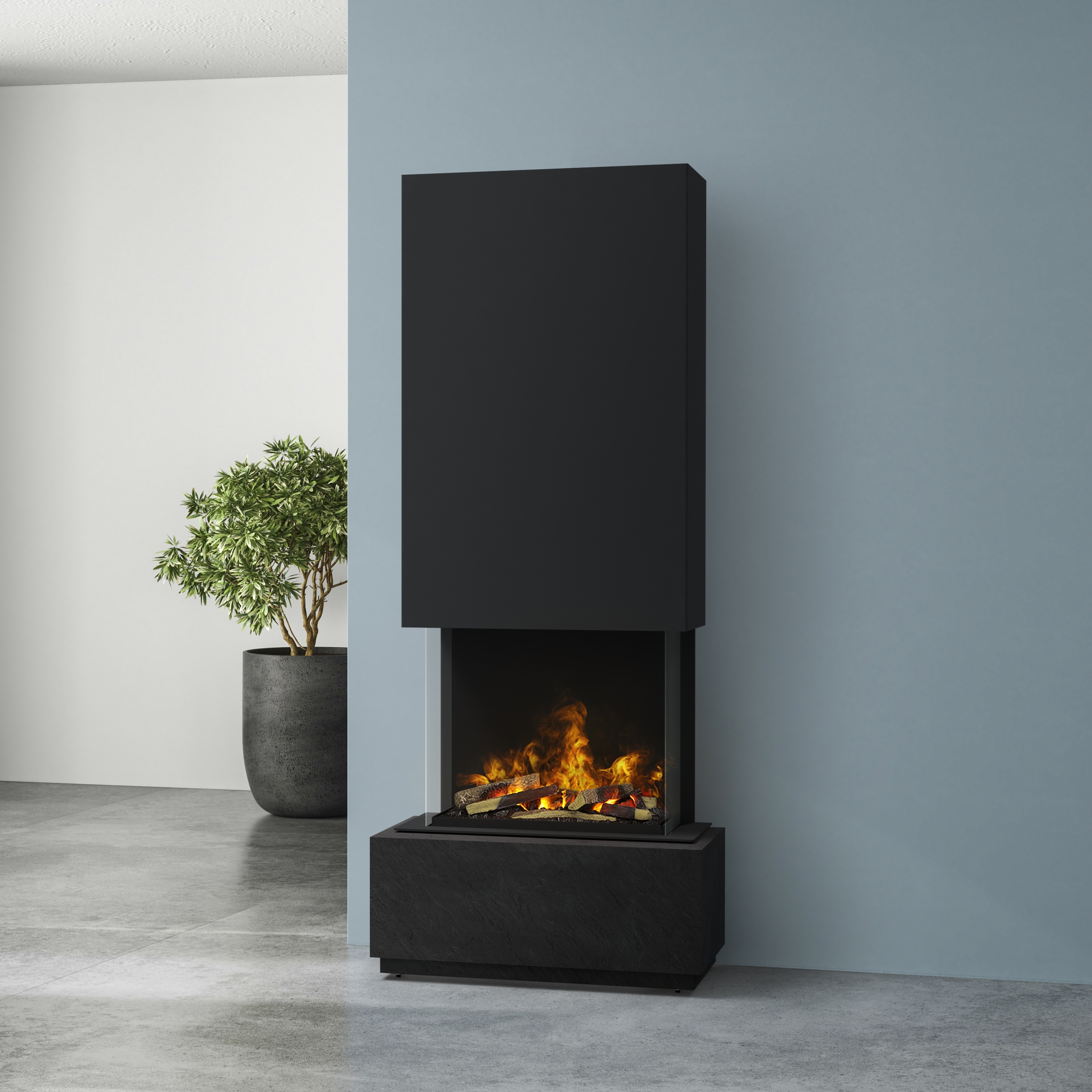 muenkel design Prato [Elektrokamin Opti-myst]: Nero (Schiefer schwarz) - schwarz-grau