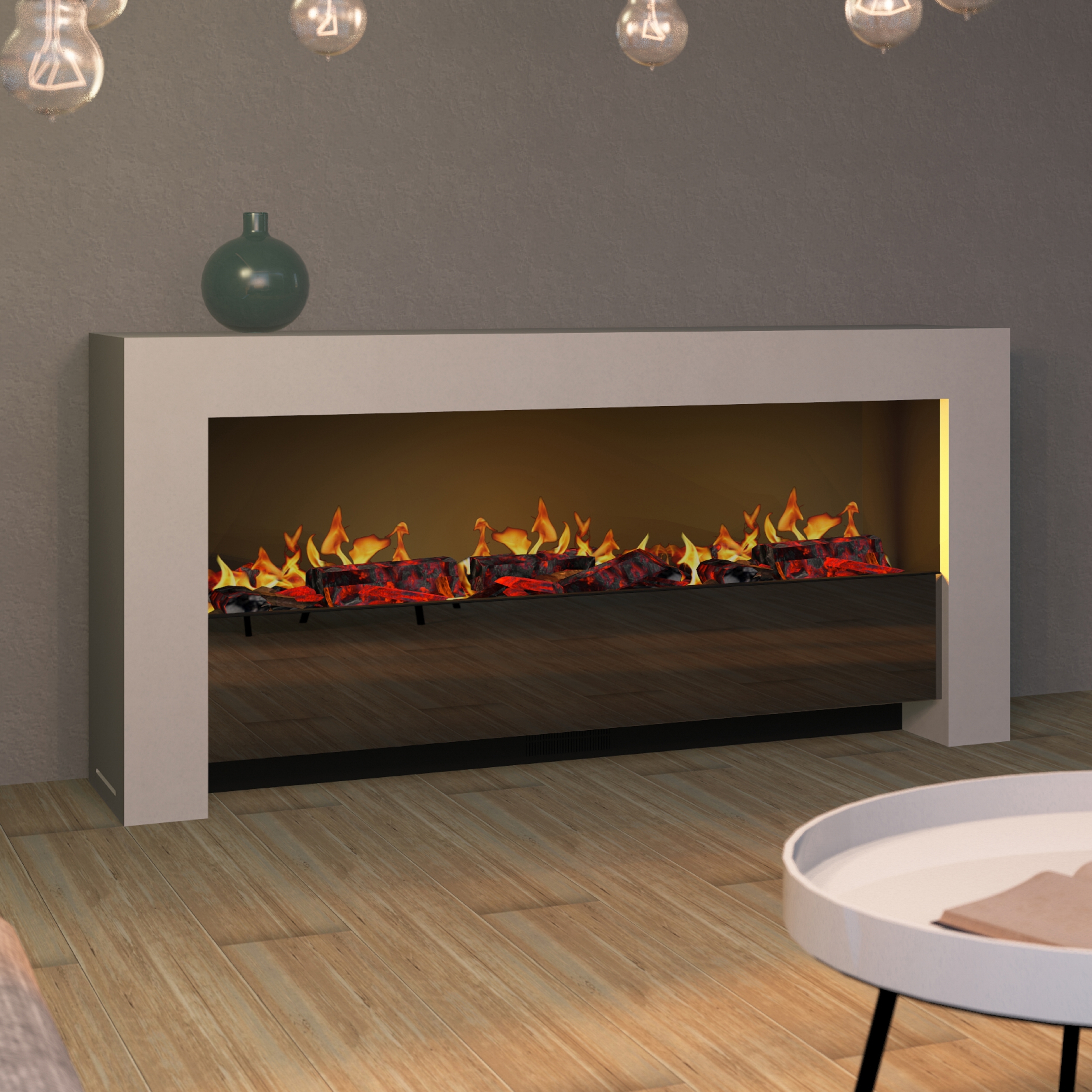 muenkel design bridge XXL [moderner Opti-myst Design Elektrokamin]: weiß (warm) - Mit Heizung - Schwarz, matt