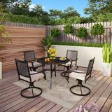 5-Piece Metal E-coating Patio Dining Set of 4 Swivel Chairs and 1 Metal Framed Round Table