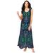 Plus Size Women's Button-Front Crinkle Dress with Princess Seams by Roaman's in Tropical Emerald Mirrored Medallion (Size 26/28)