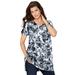 Plus Size Women's Short-Sleeve V-Neck Ultimate Tunic by Roaman's in White Dreamy Floral (Size 1X) Long T-Shirt Tee