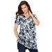 Plus Size Women's Short-Sleeve V-Neck Ultimate Tunic by Roaman's in White Dreamy Floral (Size 4X) Long T-Shirt Tee