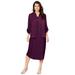 Plus Size Women's Three-Quarter Sleeve Jacket Dress Set with Button Front by Roaman's in Dark Berry (Size 24 W)