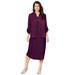 Plus Size Women's Three-Quarter Sleeve Jacket Dress Set with Button Front by Roaman's in Dark Berry (Size 20 W)