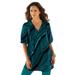 Plus Size Women's Printed Y-Neck Georgette Top by Roaman's in Tropical Teal Mixed Geo (Size 38 W)