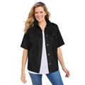 Plus Size Women's Short-Sleeve Denim Jacket by Woman Within in Black (Size 36 W)