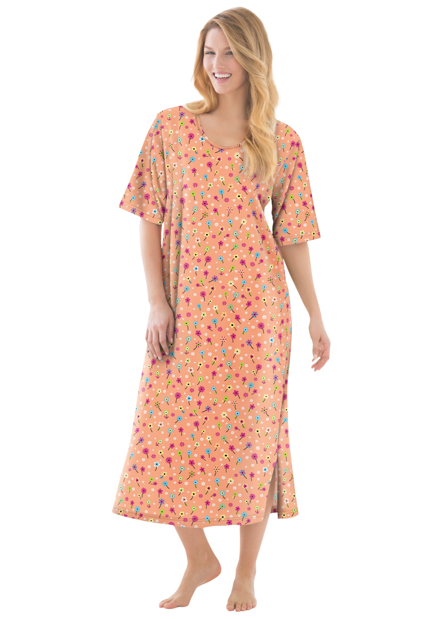 Plus Size Women's Long Tagless Sleepshirt by Dreams & Co. in Honey Peach Floral (Size M/L)